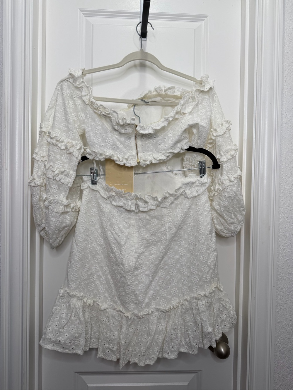 SABO Off Shoulder Eyelet Lace Up Cutout Mini Dress White Medium NWT! - Picture 8 of 11